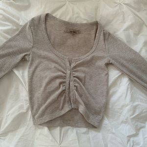 cream Harlow cropped button up top